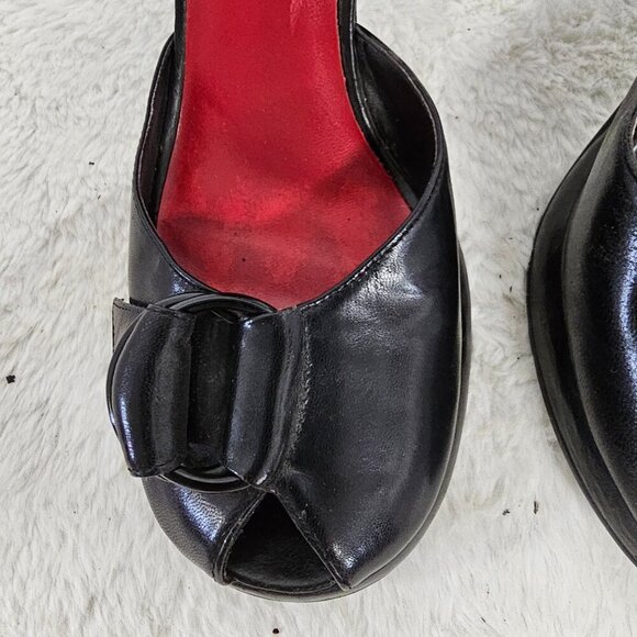 To The Max Black Peep Toe Pinup Punk Retro Ankle Strap Heels Size 6 - Picture 3 of 16